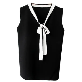 Elegantiškas kratinys lankas megzti tank top moterų V-kaklo, rankovių slim viršūnės vasarą modis 2021 m. pavasario ir vasaros naujų atvykimas