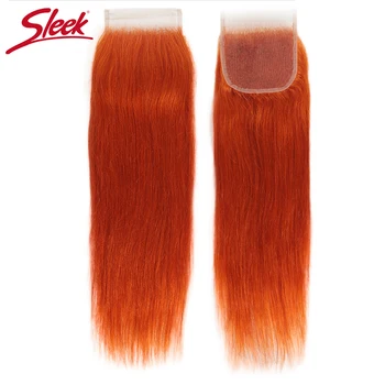 Elegantiškas Oranžinė Tiesiai Ryšulius Su Uždarymo Brazilijos Plaukų Ryšulius Su Uždarymo 8-28 Remy Human Hair 3/4 Ryšulius Su Uždarymo