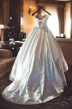 Elegantiškas Princesė Satino Vestuvių Suknelė Stebėjimo Brangioji Nuotakos Suknelė su Crystal Lentjuostės