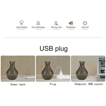 Elektros Drėkintuvas Aromato Aliejus Difuzoriaus Ultragarso Medienos tekstūros Oro Drėkintuvas USB Mini Rūkas Maker LED Šviesos Home Office