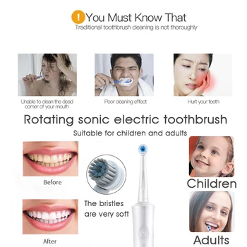 Elektros Sonic Šepetėlis Sukasi Ultragarsinis Automatinio dantų šepetėlis Burnos Priežiūros, valymo Antgalio šepetys galvos burnos higiena