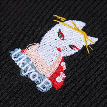 ELFSACK Japonijos Katė Siuvinėjimo korėjos Moterų Megzti Megztiniai Megztinis,2020 M. Žiemą Visą Rankovės,Atsitiktinis Moterų Pagrindinis Kasdieninis Pynimas Viršų