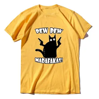 Envmenst marškinėliai Katė Pew Pew Madafakas Mens Funny Cat Grafinis vyriški Medvilniniai Įgulos Kaklo trumpomis Rankovėmis T-Shirt Atsitiktinis Spausdinti Viršūnės