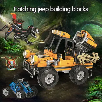 ERBO 440pcs Dinozaurų pasaulis, Traukiantis jeep blokai miesto juros periodo pasaulio sunkvežimis automobilio duomenys Plytų rinkinius, žaislus vaikams