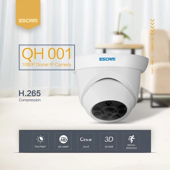 ESCAM QH001 ONVIF H. 265 1080P P2P IR Dome IP Kamera Su Smart Analizės Funkcija Namų Apsaugos Stebėjimo Kameros