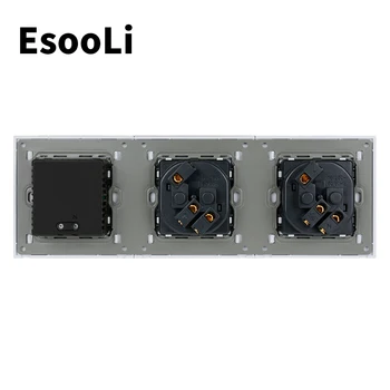 EsooLi Aukso Sienos Krištolo Stiklo Skydelis Dvivietis kištukinis Lizdas 16A ES Elektros Lizdo Dual Smart USB Įkrovimo lizdas 5V 2A Produkcija