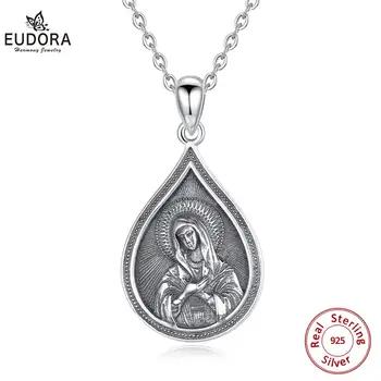 EUDORA 925 Sterlingas sidabro Piktogramą Theotokos ELEUSA derliaus Pakabukas Ašaros Mergelės Marijos Karoliai žmogui moterų Papuošalai D4