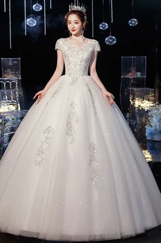 Ezkuntza 2021 Naujas Paprastas Vestuvių Suknelė Nėščioms Tiulio V-kaklo Nėrinių Kamuolys Suknelė Princesė Vestuvių Suknelės Vestido De Noiva
