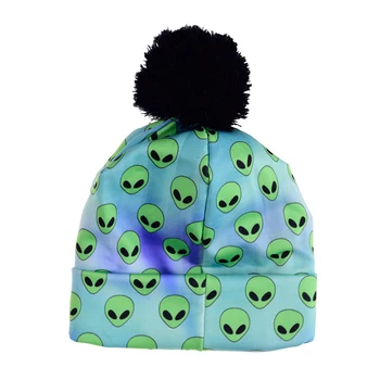 FCCEXIO 2019 Nauja Rudens ir Žiemos Moterys 3D Atspausdintas Svetimų Žalia Šiltas Pompon Skrybėlę Beanies Unikalia Spalvinga Graži Megzta kepurė