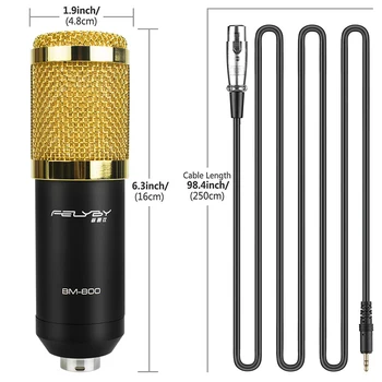 FELYBY Profesinės kondensatoriaus mikrofonas, BM 800 garso įrašymo studijoje mic 48v phantom power Usb garso plokštę, kamera vaizdo pokalbių