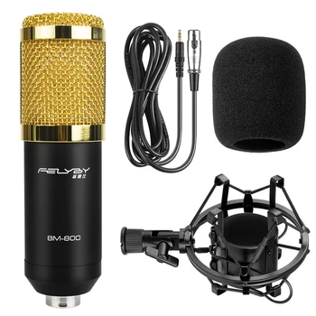 FELYBY Profesinės kondensatoriaus mikrofonas, BM 800 garso įrašymo studijoje mic 48v phantom power Usb garso plokštę, kamera vaizdo pokalbių