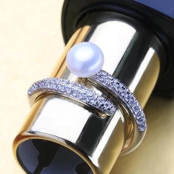 FENASY 925 Sterlingas Sidabro Žiedas Dvigubo Sluoksnio Formos Natūralių Gėlavandenių Perlų Žiedai Moterims, Moteriška Fine Jewelry