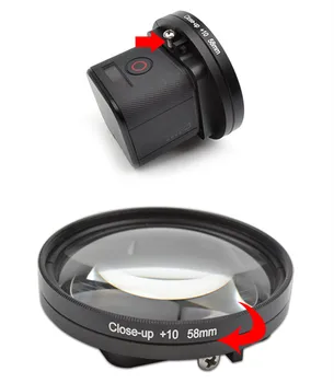 Filtras Close-Up +10 Macro + 58mm, Adapterio Žiedas + Filtras Saugojimo Krepšys Gopro Hero Sesijos skaičius 4/5, domina keitimas