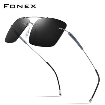 FONEX Titano Lydinio TR90 Taškus Akiniai nuo saulės Vyrams 2020 Naujas Ultralight Frameless Aikštėje Moterų Poliarizuoti Saulės Akiniai Vyrams 20009