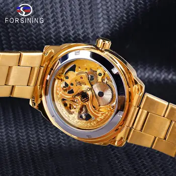 Forsining Mados skaidrią Šviesą Vyrų Automatinis Mechaninis laikrodis Top Brand Prabangus Visiškai Aukso Šviesos Rankas Skeleton Laikrodis