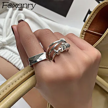 Foxanry Minimalistinio 925 Sterlingas Sidabro Sužadėtuvių Žiedai Moterų Kūrybinis Dizainas Madingas, Elegantiškas Geometrinis Šaliai, Papuošalai, Dovanos