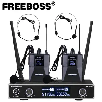 Freeboss FB-U35H2 Dual Būdas UHF Fiksuoto Dažnio Bevielio Mikrofono Sistema su 2vnt Bodypack + 2vnt lavalier&laisvų rankų įranga Kalbos Mic