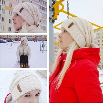 FURTALK Žiemos Megzti Skrybėlę Moterų Skrybėlę Slouchy Kepuraitė Mergaitėms Skullies Bžūp A047