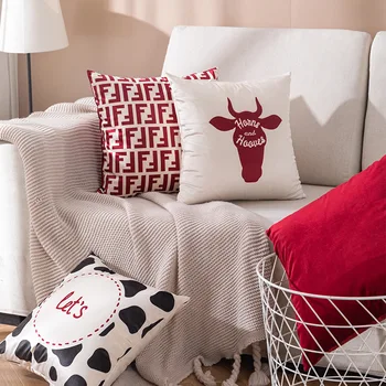 Galvijų spausdinti sofa dekoratyvinė pagalvėlė padengti Kinijos raudonųjų raidžių gyvūnų miegamasis pagalvę padengti aksomo, kieta minkšta kėdės užvalkalas