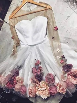 Gana 3D Gėlių Lady Kokteilių Suknelės Pamatyti Per Visą Rankovės Gėlių Trumpas Homecoming Suknelės Saldus Prom Chalatai 2020 m.