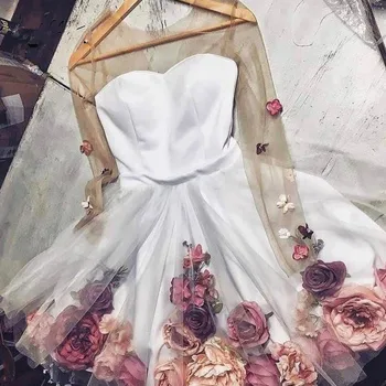 Gana 3D Gėlių Lady Kokteilių Suknelės Pamatyti Per Visą Rankovės Gėlių Trumpas Homecoming Suknelės Saldus Prom Chalatai 2020 m.
