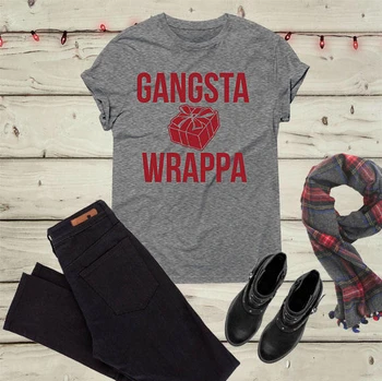 Gangsta Wrapper Juokingas Kalėdų Marškinėliai pateikti dovana grafinis moterų mados unisex gana medvilnės priežastinis estetinės šalis, trišakiai - K285