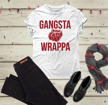Gangsta Wrapper Juokingas Kalėdų Marškinėliai pateikti dovana grafinis moterų mados unisex gana medvilnės priežastinis estetinės šalis, trišakiai - K285