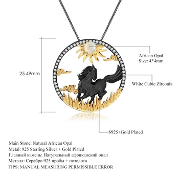 GEM BALETO 925 Sterlingas Sidabro Šuoliais Arklių 12 Kinų Zodiako Papuošalai Gamtos Afrikos Opal Karoliai Pakabukas Skirta Moterims