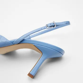 GENSHUO Seksualus moteriški Bateliai Mėlynos spalvos Sagtis Dirželis PU Odos Aukštakulnius Aikštėje Kojų Ploni Kulniukai Vieną Batai Zapatos Femme Mujer Siurbliai