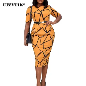 Geometrijos Spausdinti Moteris Suknelė 2020 M. Rudenį Atsitiktinis Derliaus Slim Office Pieštuku Suknelės Moterims Seksualus Didelio Elastingumo Ilgas Šalis Suknelė