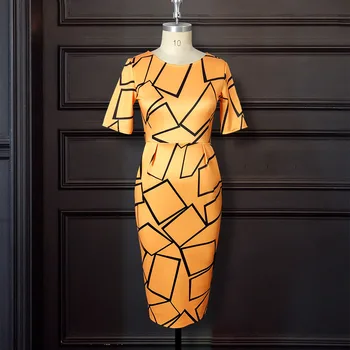 Geometrijos Spausdinti Moteris Suknelė 2020 M. Rudenį Atsitiktinis Derliaus Slim Office Pieštuku Suknelės Moterims Seksualus Didelio Elastingumo Ilgas Šalis Suknelė