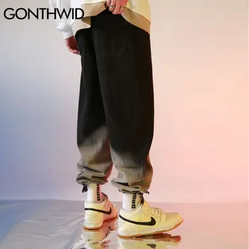 GONTHWID Kaklaraištis Dažų Spalvos Bloką Poilsiu Haremas Krovinių Džinsinio Džinsus Streetwear Mens Hip-Hop Harajuku Atsitiktinis Baggy Jeans Kelnės Kelnės