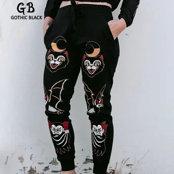 Gothblack Harajuku Prarasti Aukšto Juosmens Spausdinti Kelnės Moterims Gotikos Tamsiai Atsitiktinis Raišteliu Kelnės Rudenį Helovinas Streetwear Kelnės