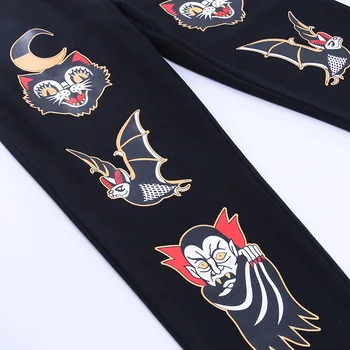 Gothblack Harajuku Prarasti Aukšto Juosmens Spausdinti Kelnės Moterims Gotikos Tamsiai Atsitiktinis Raišteliu Kelnės Rudenį Helovinas Streetwear Kelnės