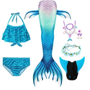 Gražių Merginų Plaukimo Undinėlės Uodega Vaikų Undinėlės Kostiumu Cosplay maudymosi kostiumėlį Bikini Nustatyti Vaikams gali Pridėti Monofin