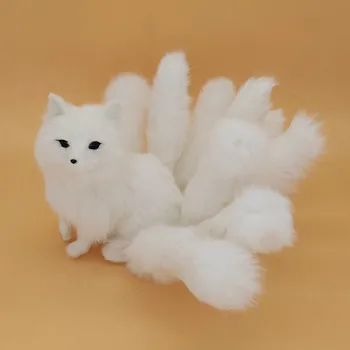 Gražus modeliavimas white Fox žaislas rankdarbių tikroviška devynių uodegų lapė lėlės dovana, apie 35x18cm
