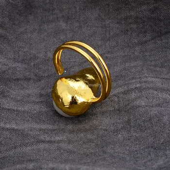 GuaiGuai Papuošalai Balta Keshi Perlų Geltonos Aukso Spalvos Žiedas, Padengtą