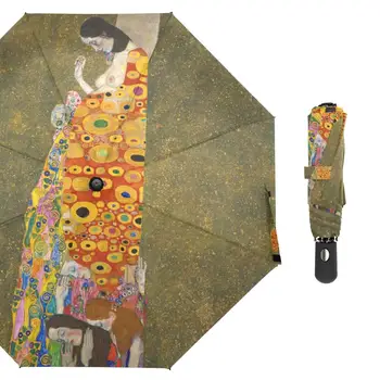 Gustav Klimt Aliejaus Tapybai Skėtis Visiškai Automatinis Moterų Lietaus Skėčiai Tris Lankstymo Nešiojamų Mažas Skėtis Mergina