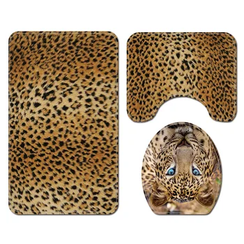 Gyvūnų Kailio Leopard Dušo Užuolaidos su Vonios Kilimėlis Nustatyti Minkštas ir Vonios Kilimų Juokinga klozeto Dangtis Kilimėlis atsparus Vandeniui Vonios Uždanga