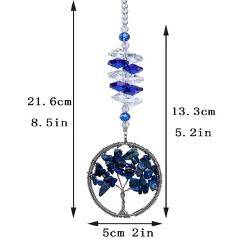 H&D Mėlyna Kristalų Saulės Gaudytojas Gyvybės Medis Langą Ornamentu Feng Shui Gydymo Kristalų Akmuo, Viela, Medžio Suncatcher Namų Dekoro