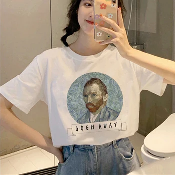 Harajuku Van Gogh Juokingi Marškinėliai Moterims Ullzang 90s Estetinės T-shirt Grafikos Grunge korėjos Stiliaus Marškinėlius Naftos Meno Viršuje Tees Moteris