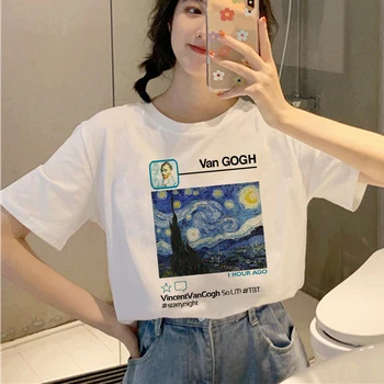 Harajuku Van Gogh Juokingi Marškinėliai Moterims Ullzang 90s Estetinės T-shirt Grafikos Grunge korėjos Stiliaus Marškinėlius Naftos Meno Viršuje Tees Moteris