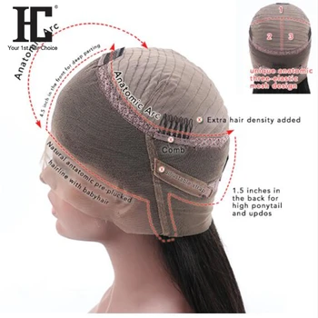 HC 360 Nėriniai Priekiniai Žmogaus Plaukų Perukai Su iš Anksto Nupeštos Kūdikio Plaukų Natūralus Juodas Brazilijos Tiesiai Remy Plaukų Nėrinių Perukai 150% Moterų
