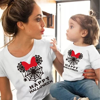Helovinas marškinėliai motina dukra derinti drabužius šeimos voratinklyje pelės spausdinti kawaii mama ir kūdikis mergaitė Medvilnės marškinėlius Tee Viršūnės
