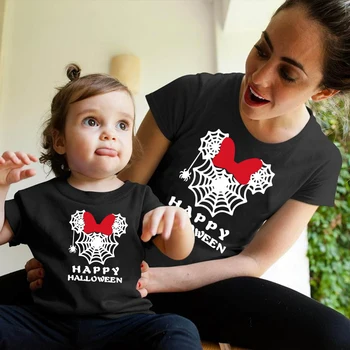 Helovinas marškinėliai motina dukra derinti drabužius šeimos voratinklyje pelės spausdinti kawaii mama ir kūdikis mergaitė Medvilnės marškinėlius Tee Viršūnės