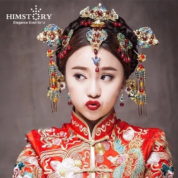 HIMSTORY 11pcs Retro Kinijos Vestuvių plaukų segtukai, Plaukų Šukos Priedai Elegancija Senovinių Kinų Princesė Plaukų Stick Priedai