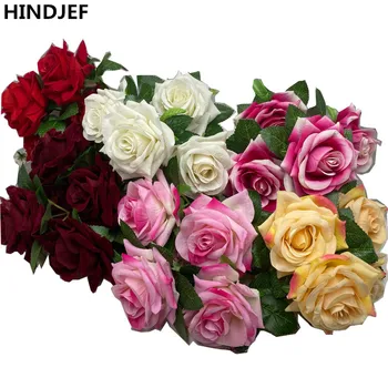 HINDJEF 1PCS 30cm dirbtinis rožinė šilko rožė didelių puokščių dekoravimas netikrą gėlių namų vestuvių dekoravimas užrašų knygelė 
