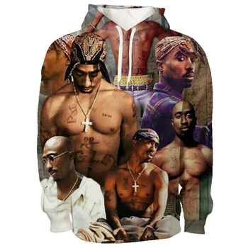 Hip-Hop Streetwear Palaidinukė 3D Hoodies Reperis Tupac 2Pac Hoodie Vyrų Harajuku Shirt Cool Negabaritinių Hoodie Žiemos Paltai Moterims
