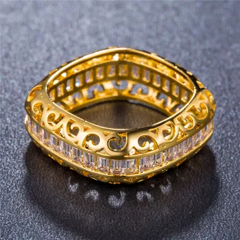 HUITAN Perdėtos Prabangos Moterų Žiedas Nikeliuotas, Geltona Aukso spalva Tuščiaviduriai iš Cirkonis Žiedas Vestuvės Dydis 6-10