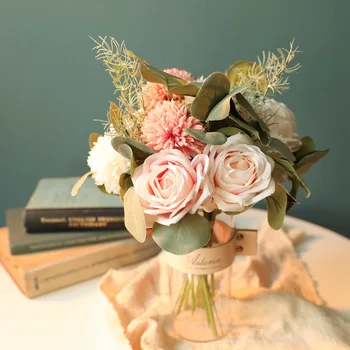 Hydrangea su Rožių Gėlių Puokštė Dirbtinės Gėlės Šilko Flores Namų Dekoro Vestuvių Nuotaka Valdos puošyba Netikrą Gėlių